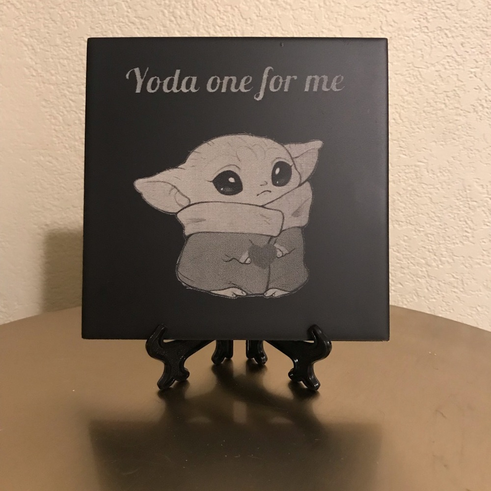 Baby yoda custom ceramic tile laser engraved